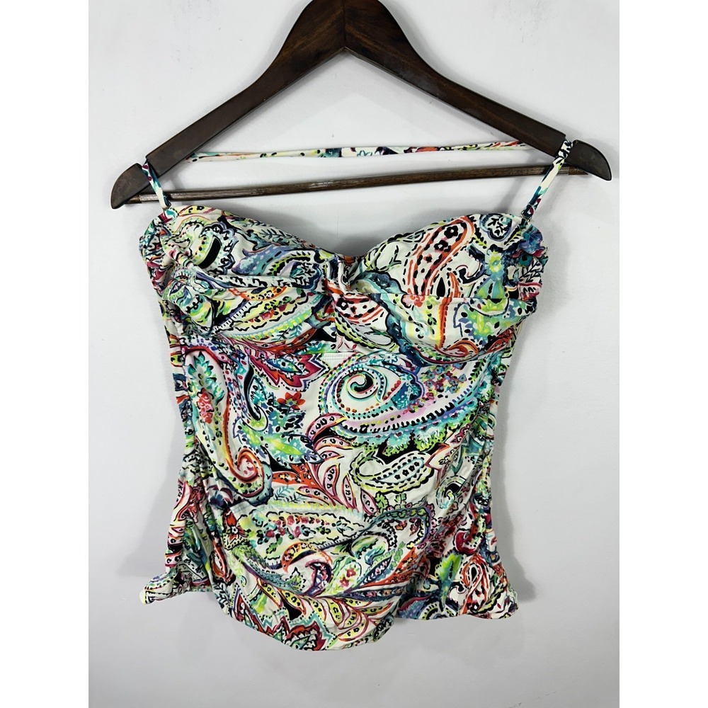 Lauren Ralph Lauren Cabana Paisley Twist Tubini Top Womens 10 Tankini Ruched